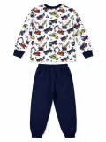 Erkek Çocuk Premium Penye İş Makinesi Desenli Uzun Kollu Pijama Takımı 2-11 Yaş - Lacivert