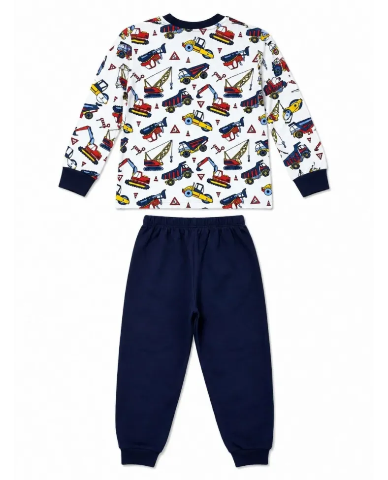 Erkek Çocuk Premium Penye İş Makinesi Desenli Uzun Kollu Pijama Takımı 2-11 Yaş - Lacivert
