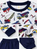Erkek Çocuk Premium Penye İş Makinesi Desenli Uzun Kollu Pijama Takımı 2-11 Yaş - Lacivert