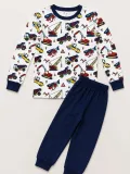 Erkek Çocuk Premium Penye İş Makinesi Desenli Uzun Kollu Pijama Takımı 2-11 Yaş - Lacivert