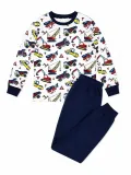 Erkek Çocuk Premium Penye İş Makinesi Desenli Uzun Kollu Pijama Takımı 2-11 Yaş - Lacivert