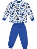 Erkek Çocuk Premium Penye İş Makinesi Desenli Uzun Kollu Pijama Takımı 2-11 Yaş - Mavi