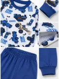 Erkek Çocuk Premium Penye İş Makinesi Desenli Uzun Kollu Pijama Takımı 2-11 Yaş - Mavi