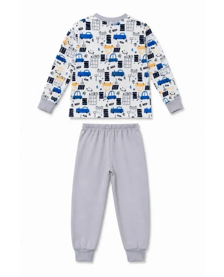 Erkek Çocuk Premium Penye Uzun Kollu Desenli Pijama Takımı 2-11 Yaş - Gri