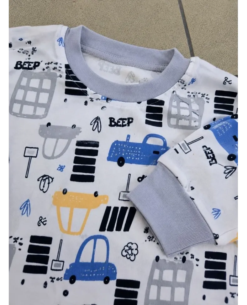 Erkek Çocuk Premium Penye Uzun Kollu Desenli Pijama Takımı 2-11 Yaş - Gri