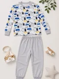 Erkek Çocuk Premium Penye Uzun Kollu Desenli Pijama Takımı 2-11 Yaş - Gri