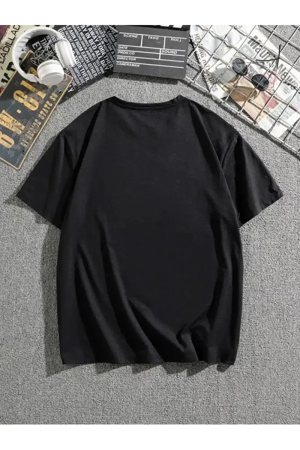 Erkek Dağ Grafikli Tişört, Yaz için Büyük Beden Rahat T-shirt - Siyah