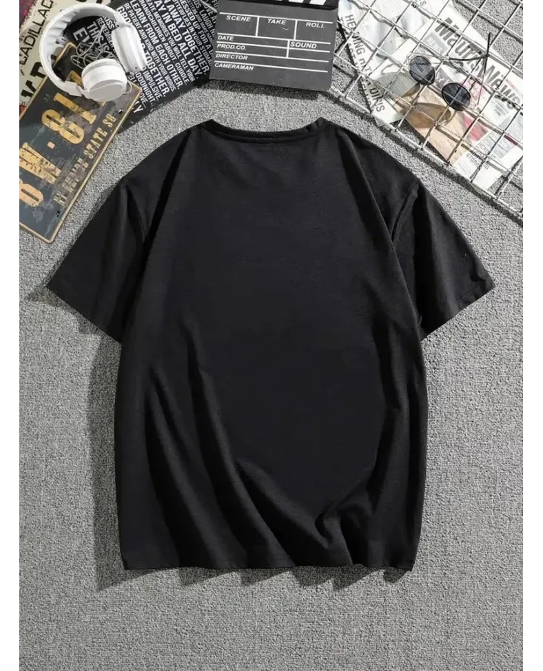 Erkek Dağ Grafikli Tişört, Yaz için Büyük Beden Rahat T-shirt - Siyah