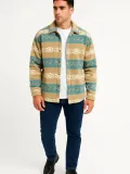 Erkek Desenli Polar Gömlek Etnik Şerit Desen Yakalı Uzun Kollu Düğmeli Oversize - Sarı Somersan Giyim | Kadın, Erkek ve Çocuk Moda