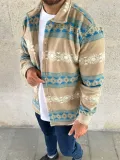 Erkek Desenli Polar Gömlek Etnik Şerit Desen Yakalı Uzun Kollu Düğmeli Oversize - Sarı Somersan Giyim | Kadın, Erkek ve Çocuk Moda