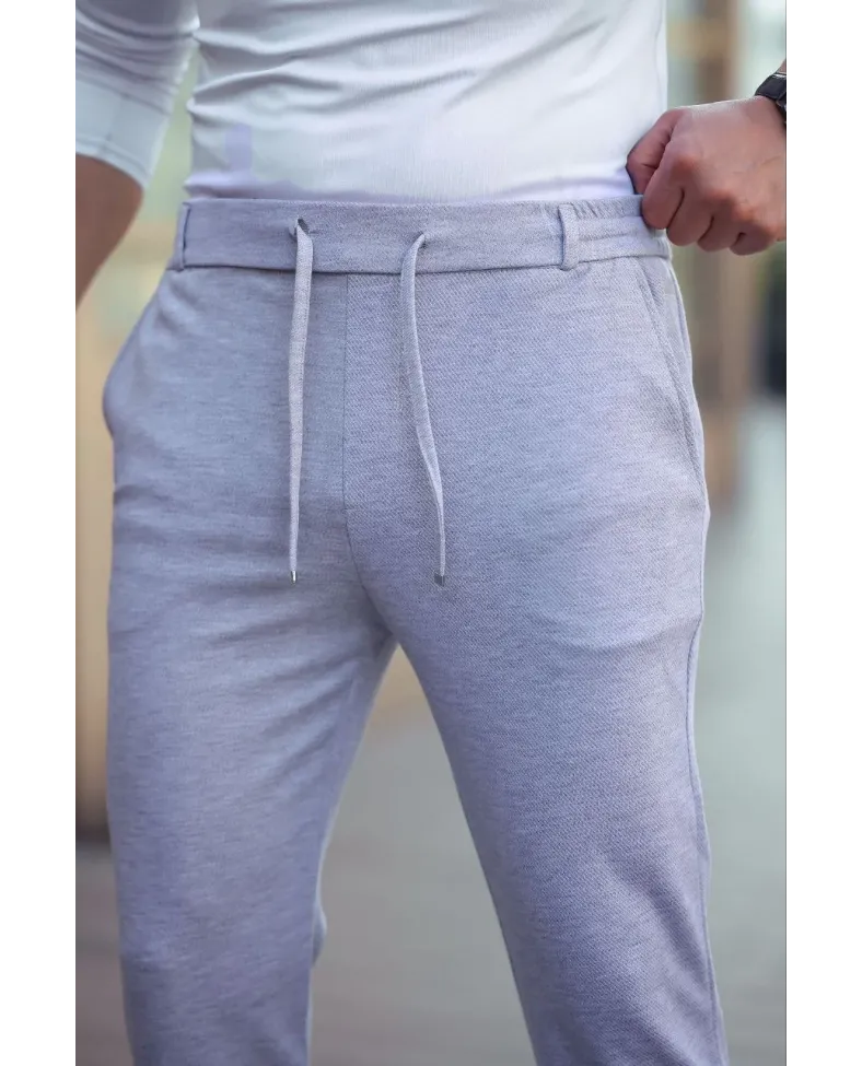 Erkek Diagonel Mikro dokulu Cepli Beli Lastilki Pantolon - Gri