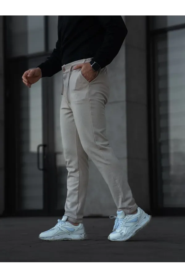 Erkek Diagonel Mikro dokulu Cepli Pantolon - Gri