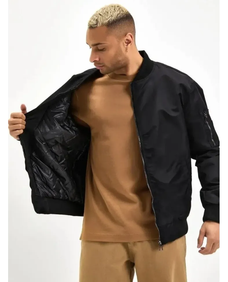 ERKEK Siyah Bomber Mont Su İtici Kapitone Astarlı Fermuarlı Kullanıma Uygun Ceket - Siyah