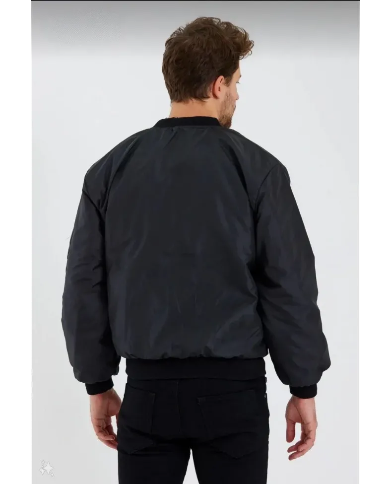ERKEK Siyah Bomber Mont Su İtici Kapitone Astarlı Fermuarlı Kullanıma Uygun Ceket - Siyah