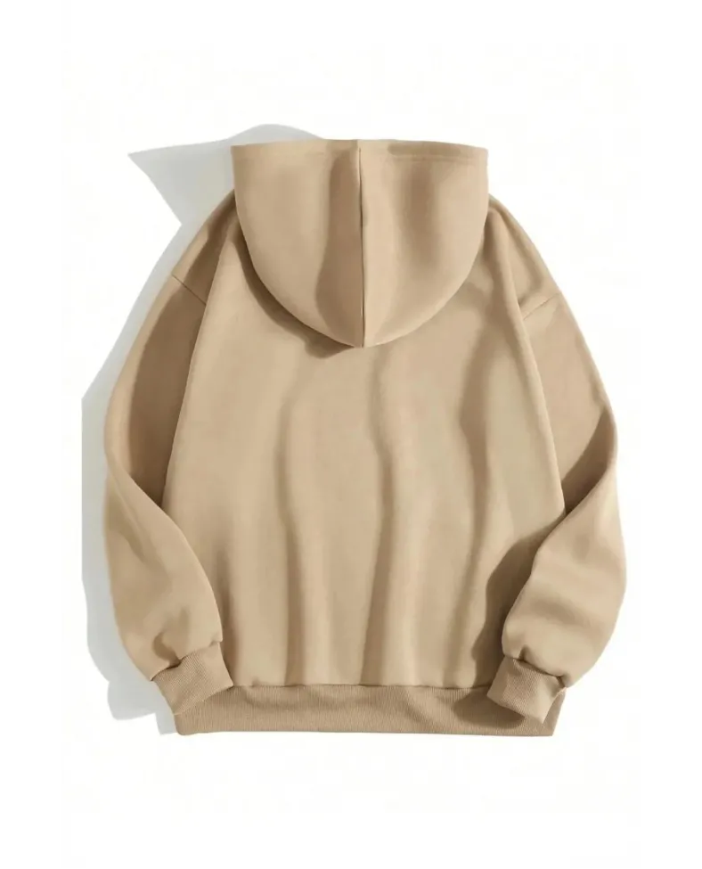 Erkek Düz Kapüşonlu Sweat - Bej