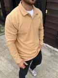 Erkek Fitilli Polar Sweatshirt Düğmesiz Yaka Oversize - Bej Somersan Giyim | Kadın, Erkek ve Çocuk Moda