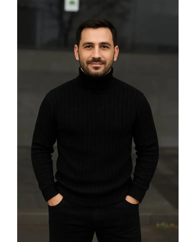 Erkek Fitilli Kazak Tam Boğazlı Balıkçı Yaka Triko 3lü Set Beyaz-Gri-Siyah Somersan Giyim | Kadın, Erkek ve Çocuk Moda