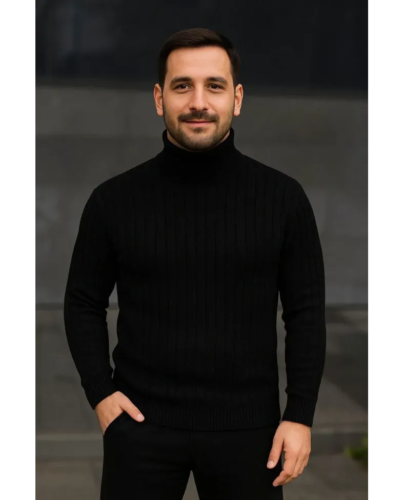 Erkek Fitilli Kazak Tam Boğazlı Balıkçı Yaka Triko 3lü Set Beyaz-Gri-Siyah Somersan Giyim | Kadın, Erkek ve Çocuk Moda