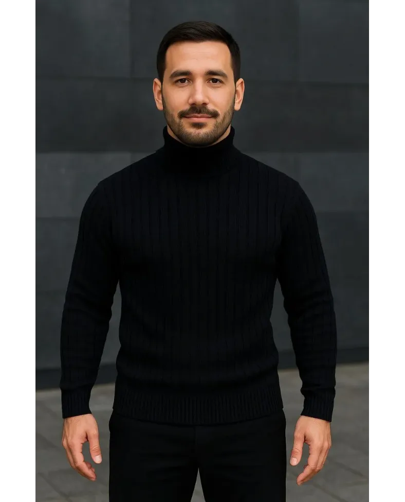 Erkek Fitilli Kazak Tam Boğazlı Balıkçı Yaka Triko 3lü Set Beyaz-Gri-Siyah Somersan Giyim | Kadın, Erkek ve Çocuk Moda