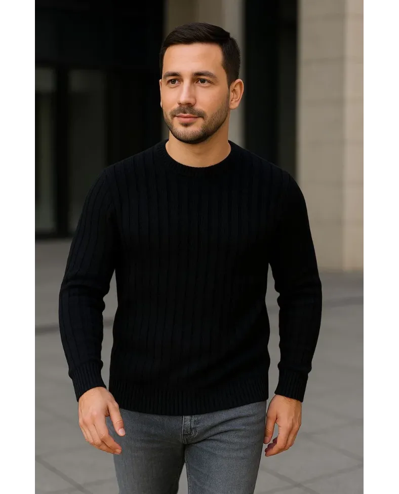 Erkek Fitilli Triko Kazak 3’lü Set Bej Beyaz Siyah | Kalın Dokuma Pamuklu Regular Fit Somersan Giyim | Kadın, Erkek ve Çocuk Moda