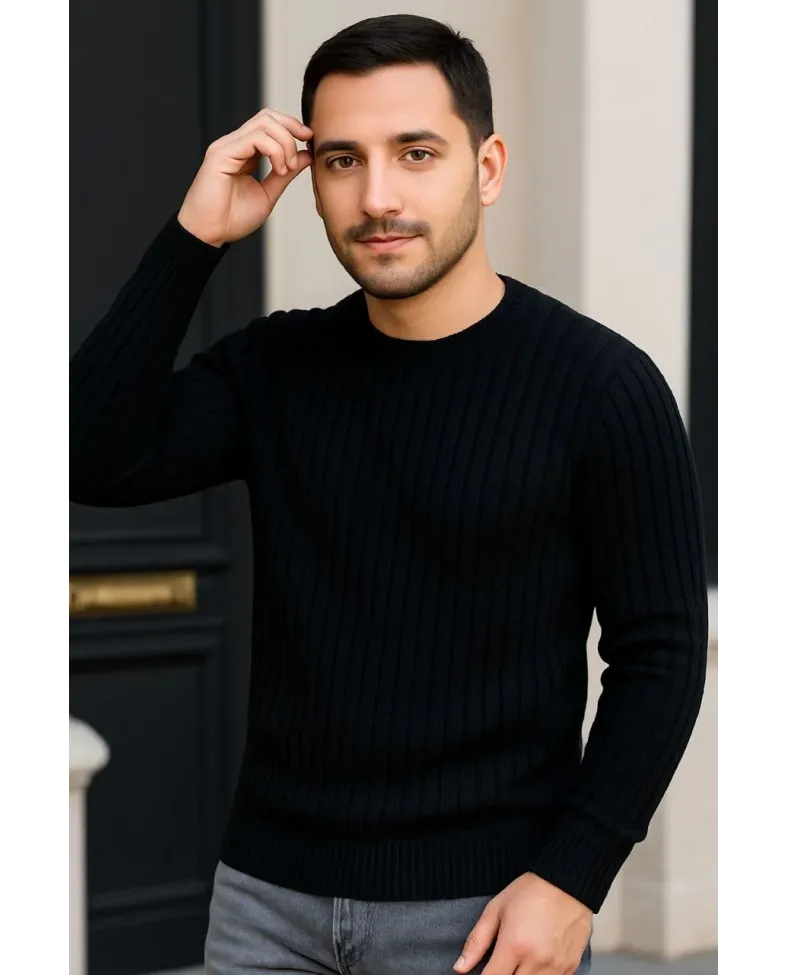 Erkek Fitilli Triko Kazak 3’lü Set Bej Beyaz Siyah | Kalın Dokuma Pamuklu Regular Fit Somersan Giyim | Kadın, Erkek ve Çocuk Moda