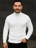 Erkek Fitilli Kazak Tam Boğazlı Balıkçı Yaka Triko 3'lü Set Beyaz-Gri-Siyah