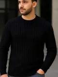 Erkek Fitilli Triko Kazak 3'lü Set Bej Gri Siyah Bisiklet Yaka Regular Fit
