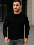 Erkek Fitilli Triko Kazak 3'lü Set Bej Gri Siyah Bisiklet Yaka Regular Fit