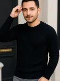 Erkek Fitilli Triko Kazak 3'lü Set Bej Gri Siyah Bisiklet Yaka Regular Fit