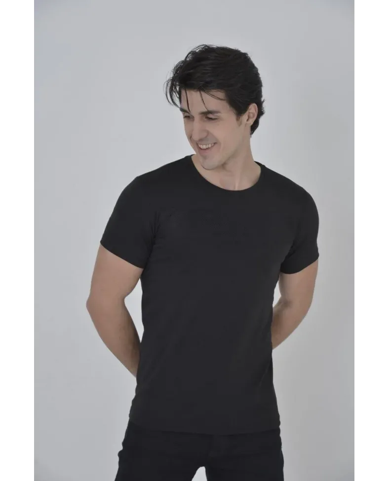 Erkek Gögüs Fileli T-Shirt Kısa Kol Bisiklet Yaka Slimfit Tişört  - Siyah Somersan Giyim | Kadın, Erkek ve Çocuk Moda