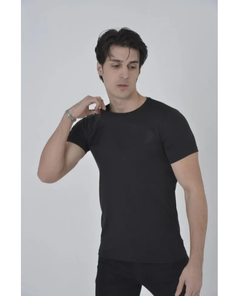 Erkek Gögüs Fileli T-Shirt Kısa Kol Bisiklet Yaka Slimfit Tişört  - Siyah Somersan Giyim | Kadın, Erkek ve Çocuk Moda