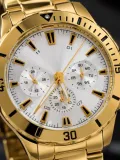 Erkek Gold Renk Metal Kordon Analog Kol Saati Beyaz Kadran Takvim Göstergeli