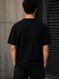 Erkek Gotik Yazı Baskılı Oversize Bisiklet Yaka T-Shirt - Siyah