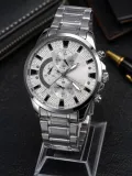Erkek Gümüş Renk Metal Kordon Analog Kol Saati 24 Saat Takvim Göstergeli Gri Kadran - Gümüş