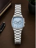 Erkek Gümüş Renk Metal Kordon Analog Kol Saati Çok Fonksiyonlu Beyaz Kadran - Gümüş