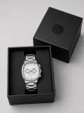 Erkek Gümüş Renk Metal Kordon Analog Kol Saati Çok Fonksiyonlu Beyaz Kadran - Gümüş
