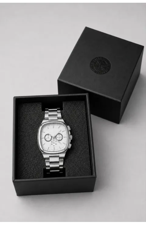 Erkek Gümüş Renk Metal Kordon Analog Kol Saati Çok Fonksiyonlu Beyaz Kadran - Gümüş