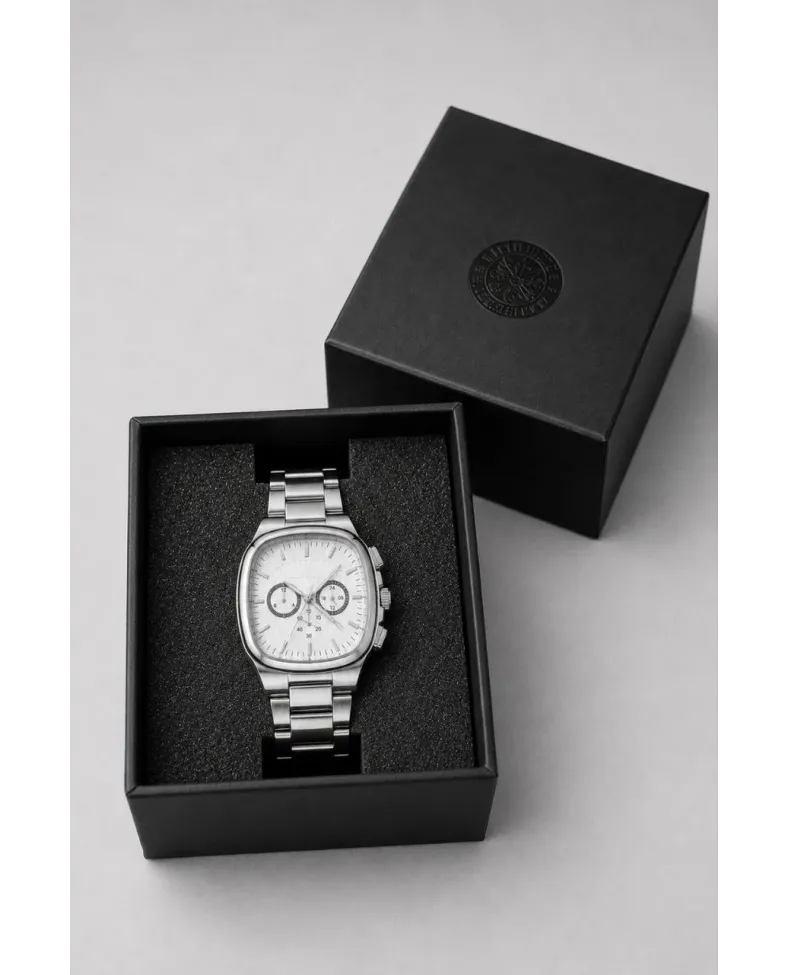 Erkek Gümüş Renk Metal Kordon Analog Kol Saati Çok Fonksiyonlu Beyaz Kadran - Gümüş