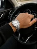 Erkek Gümüş Renk Metal Kordon Analog Kol Saati Çok Fonksiyonlu Beyaz Kadran - Gümüş