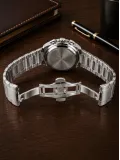 Erkek Gümüş Renk Metal Kordon Analog Kol Saati Siyah Kadran Takvim Göstergeli - Gümüş