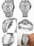 Erkek Gümüş Renk Metal Kordon Analog Kol Saati Takvim Göstergeli Beyaz Kadran - Gümüş