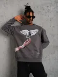 Erkek Güvercin Baskılı Sweatshirt - Gri