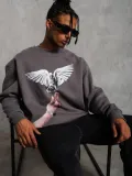 Erkek Güvercin Baskılı Sweatshirt - Gri