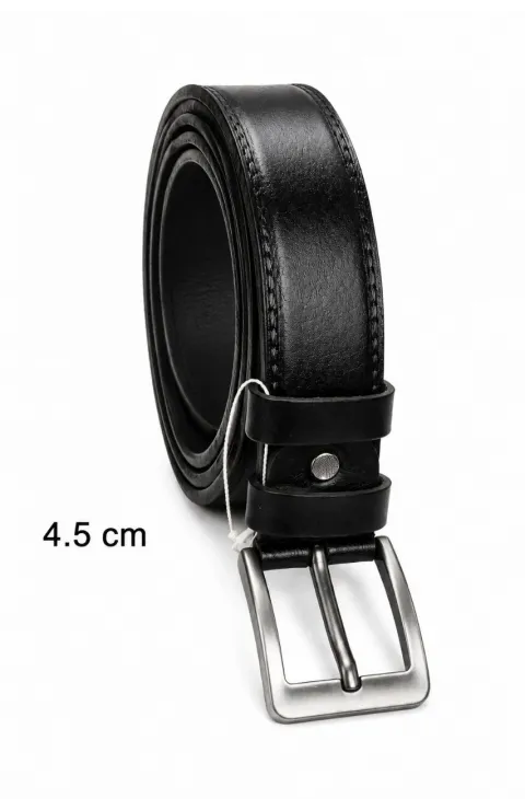 Erkek Hakiki Deri 4.5 cm Klasik ve Kot Pantolon Kemeri Metal Tokalı Siyah