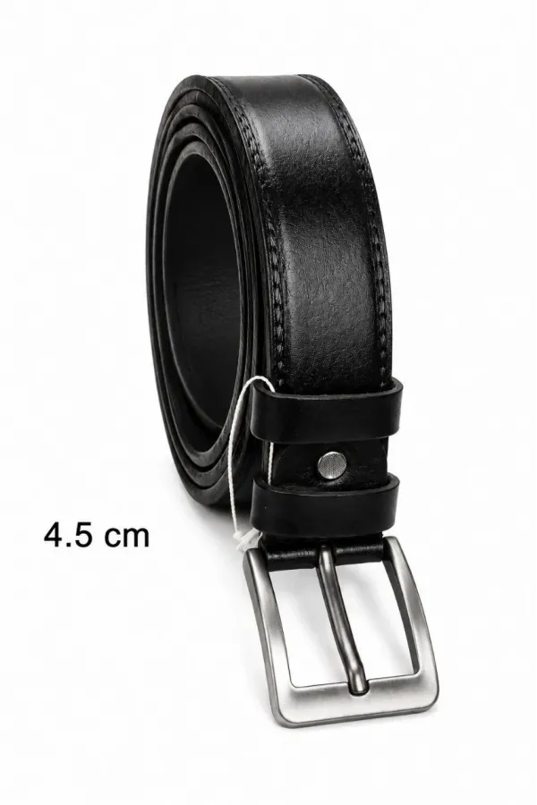 Erkek Hakiki Deri 4.5 cm Klasik ve Kot Pantolon Kemeri Metal Tokalı Siyah