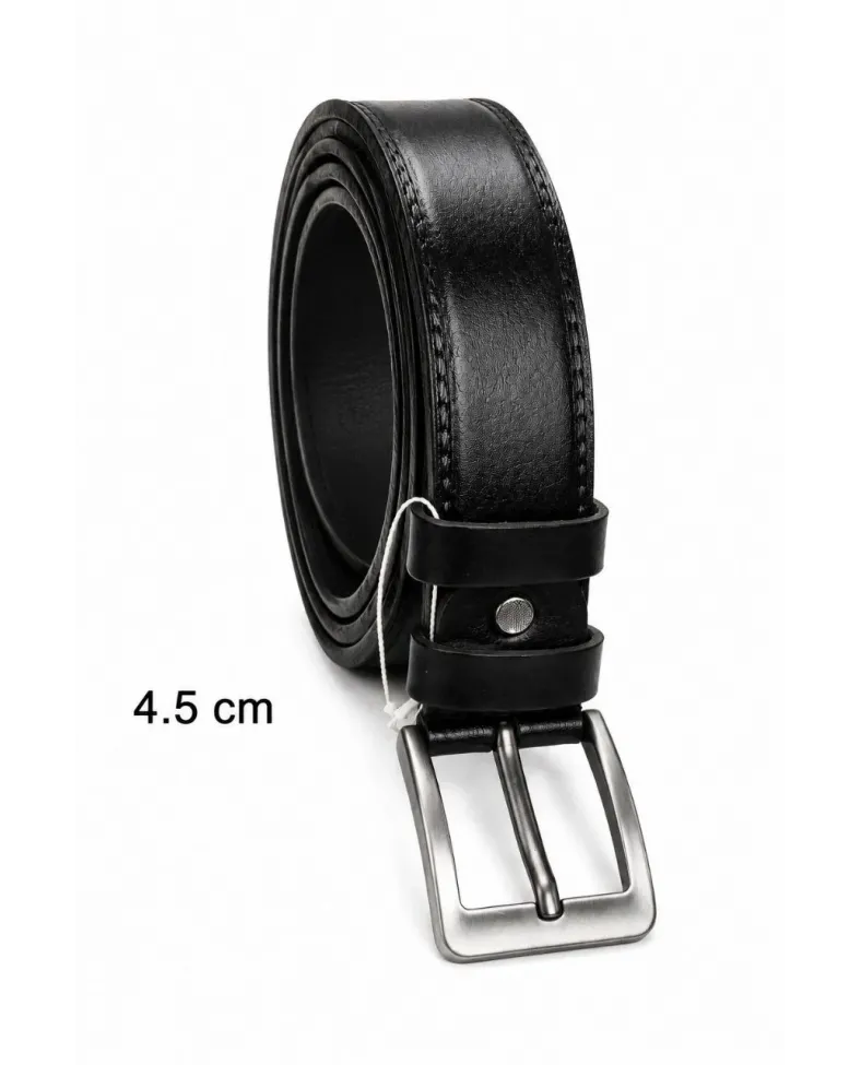 Erkek Hakiki Deri 4.5 cm Klasik ve Kot Pantolon Kemeri Metal Tokalı Siyah