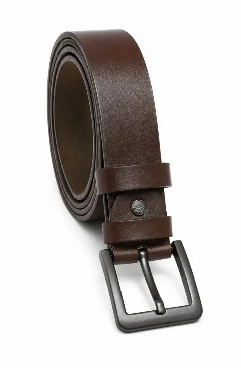 Erkek Hakiki Deri 4.5 cm Kot ve Kumaş Pantolon Kemeri Metal Tokalı Kahverengi