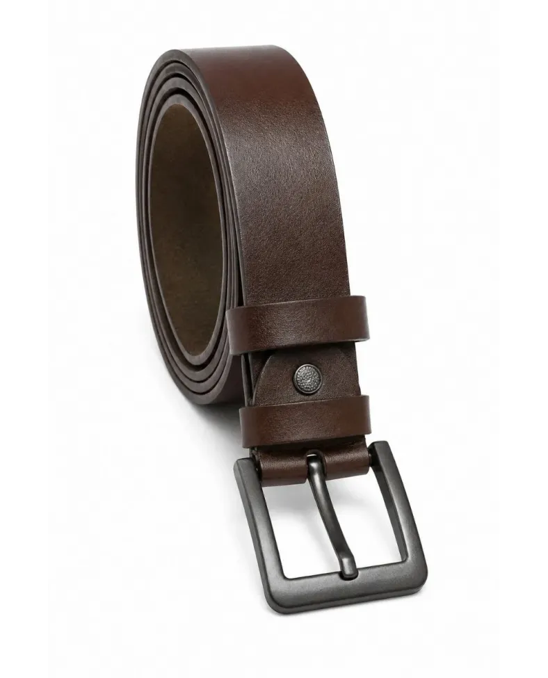 Erkek Hakiki Deri 4.5 cm Kot ve Kumaş Pantolon Kemeri Metal Tokalı Kahverengi
