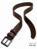 Erkek Hakiki Deri 4.5 cm Kot ve Kumaş Pantolon Kemeri Metal Tokalı Kahverengi