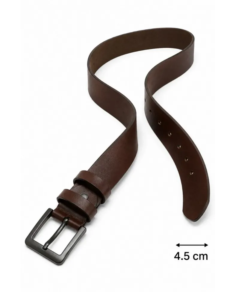 Erkek Hakiki Deri 4.5 cm Kot ve Kumaş Pantolon Kemeri Metal Tokalı Kahverengi